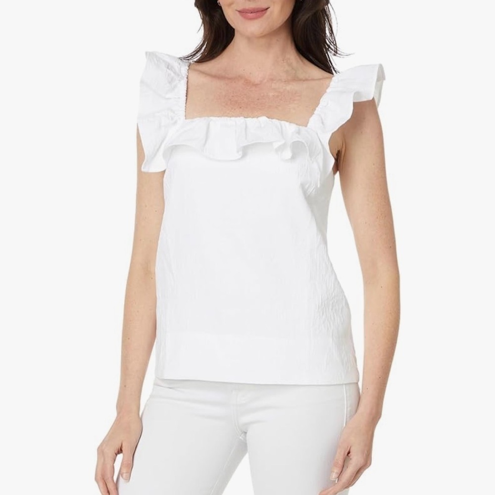 Lilly Pulitzer Zoya Ruffle Top Caliente Pucker Jacquard Resort White